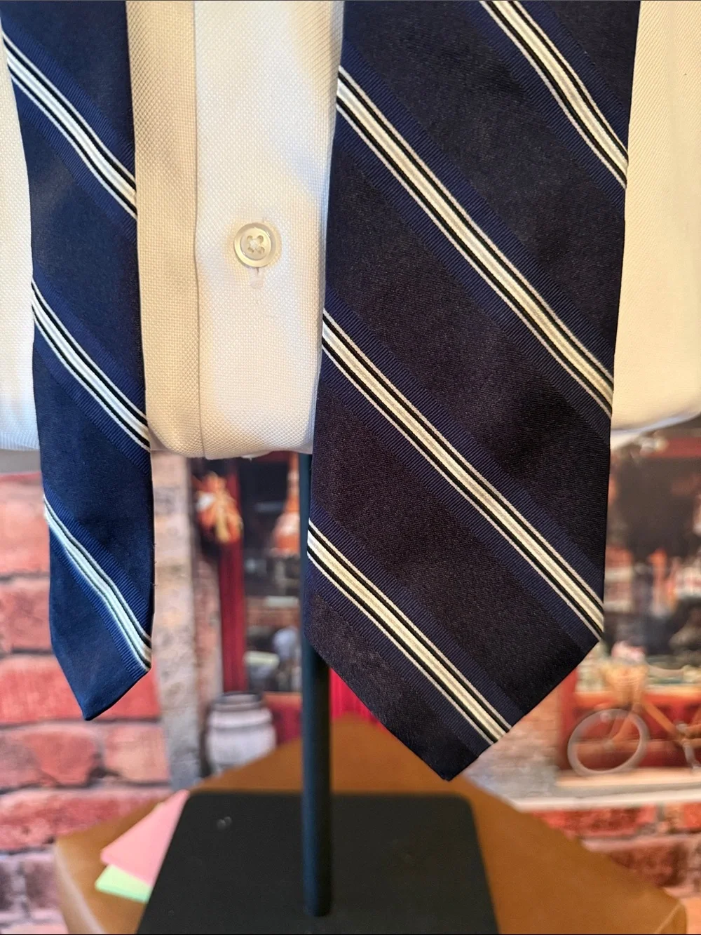 Brooks Brothers Navy & White Striped Silk Necktie